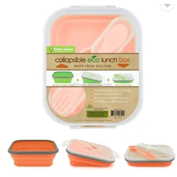 SMART Planet eco collapsible meal kit lunchbox & utensil, orange w/cover & sauce - Picture 11 of 11